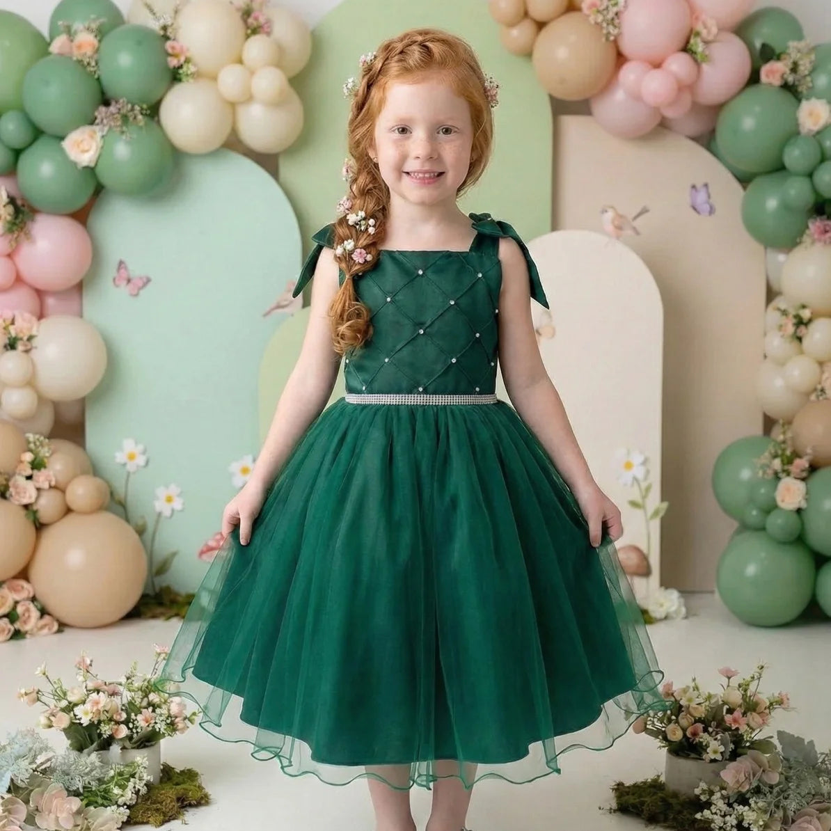 Vestido Luxo Verde de 04 a 12 anos