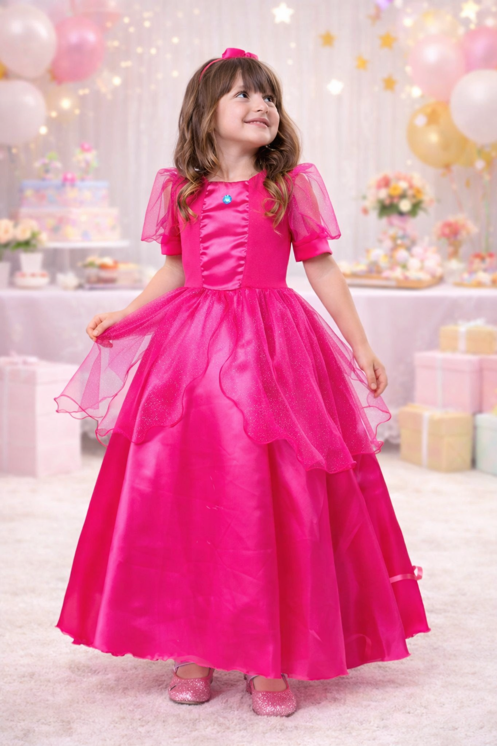 Vestir como Peach

Vestimenta detalhada

Vestido

Vestido de princesa

Universo do Super Mario

Transformação mágica

Super Mario

Sonho de princesa

Roupa icônica

Realeza infantil

Qualidade excepcional

Princesa do reino dos cogumelos

Personagem de videogame

Mundo dos

Moda temática.

Festa a fantasia

Fantasia temática

Fantasia Princesa Peach

Fantasia infantil

Fantasia de personagem


