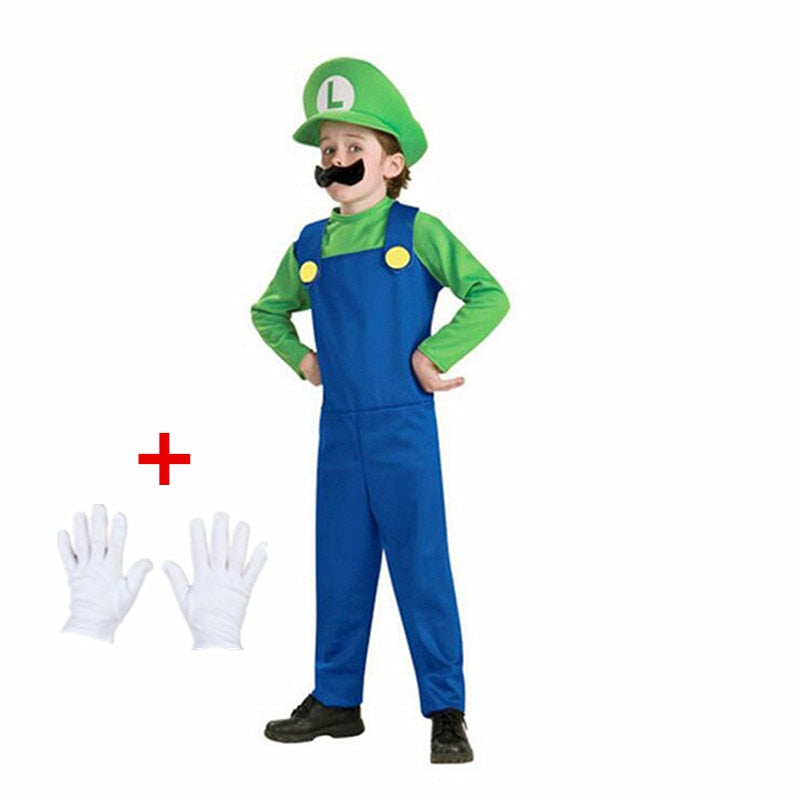 Fantasia Luigi  Fantasia Super Mario  Irmãos encanadores  Fantasia de videogame  Aventura temática  Traje autêntico  Universo dos jogos  Ação e diversão  Detalhes realistas  Brincadeira criativa  Fãs de videogame  Vestir como Luigi  Vestir como Super Mario  Aventura autêntica