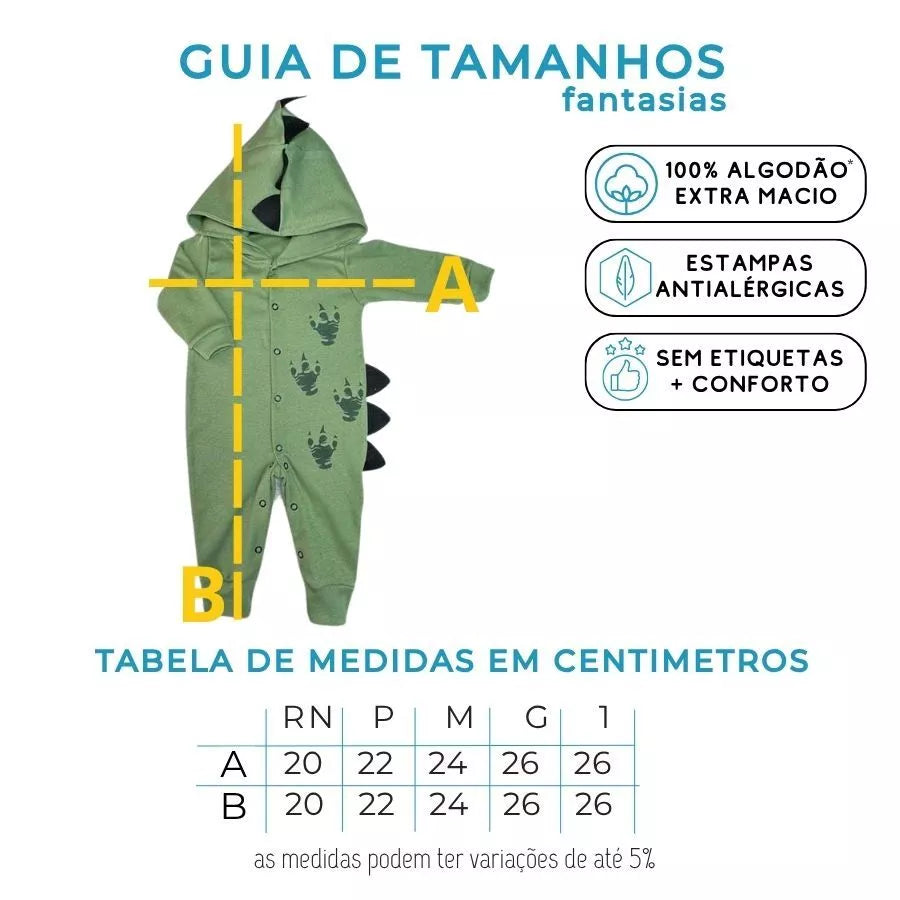 Macacão Bebê Dinossauro 0 a 12 meses