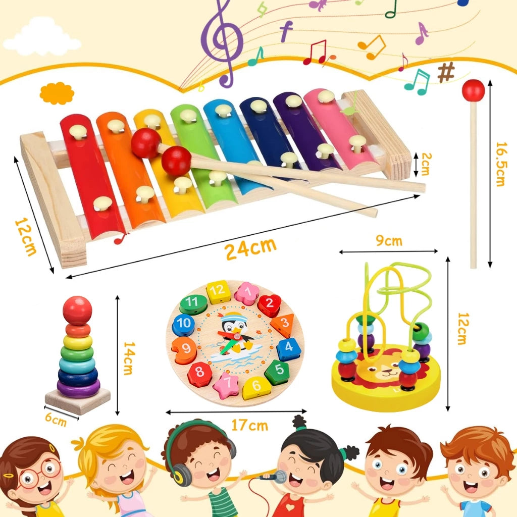 Kit Montessori em Madeira – 9 Brinquedos Educativos (2+ Anos)