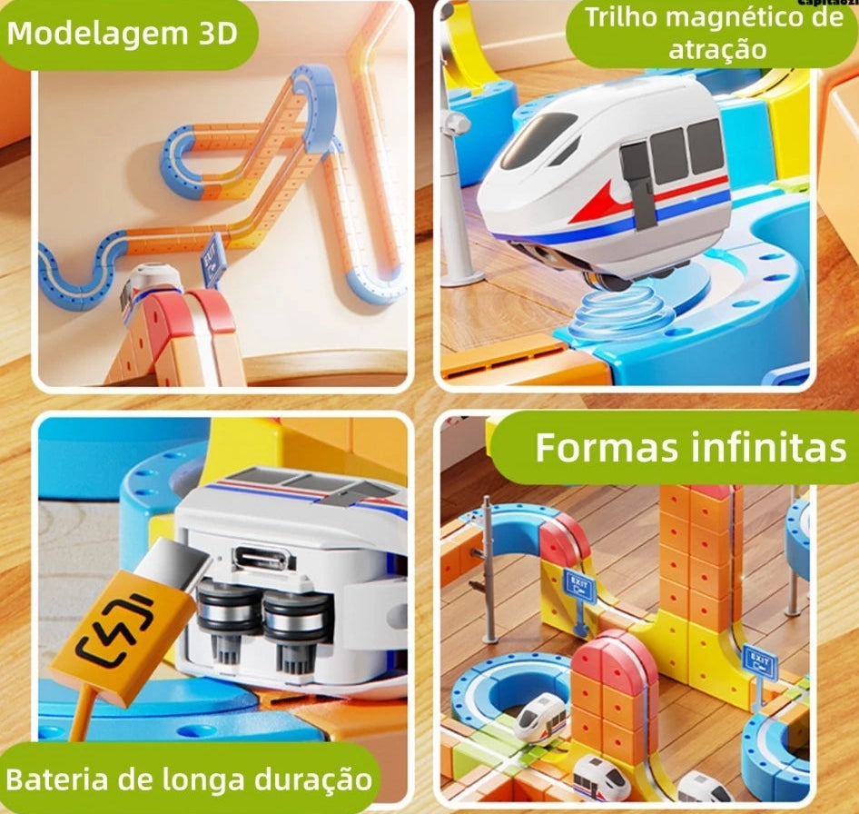 Trem Magnético Infantil com Pista 3D